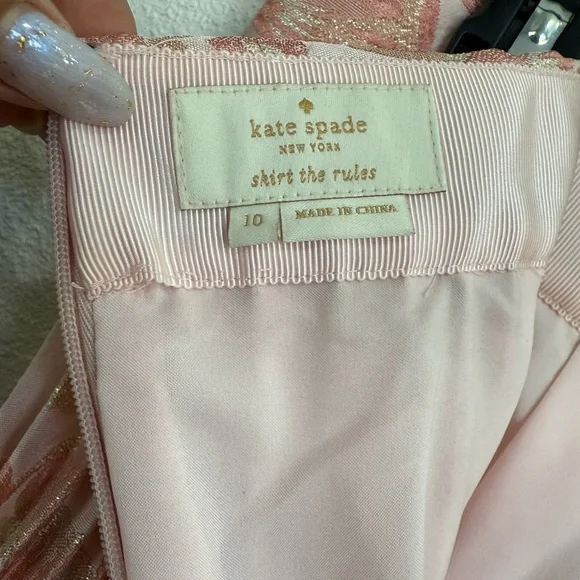Kate Spade Pink Floral Pleated Midi Skirt Metallic Shimmer Size 10 - Picture 9 of 9